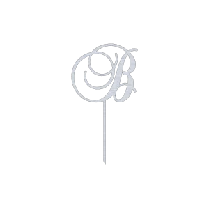 This elegant B Monogram swirl script cake topper features an intricate design, crafted from durable Aluminum with a Natural Aluminum finish. Measuring 6.5 inches wide and 11.5 inches high, it adds a personalized touch to cakes for weddings, birthdays, and other special occasions.